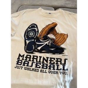 Vtg 1996 Mariners Baseball Walked All Over You Graphic Men's White Shirt XL 90’s